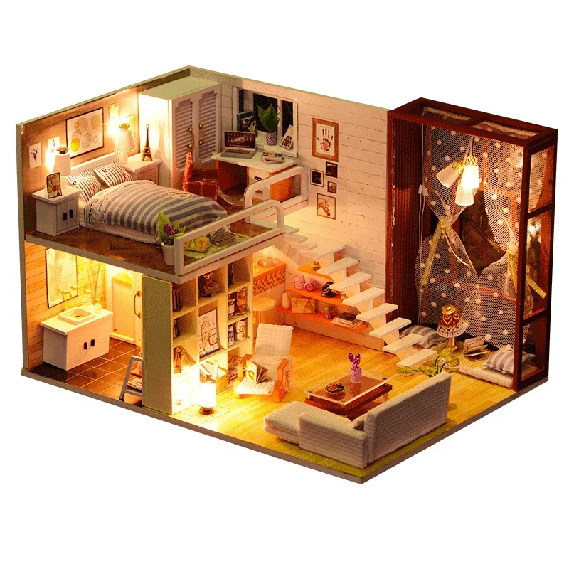

Doll House Miniature Dollhouse With Furniture Kit Wooden House Miniaturas Toys For Children New Year Christmas Gift k028