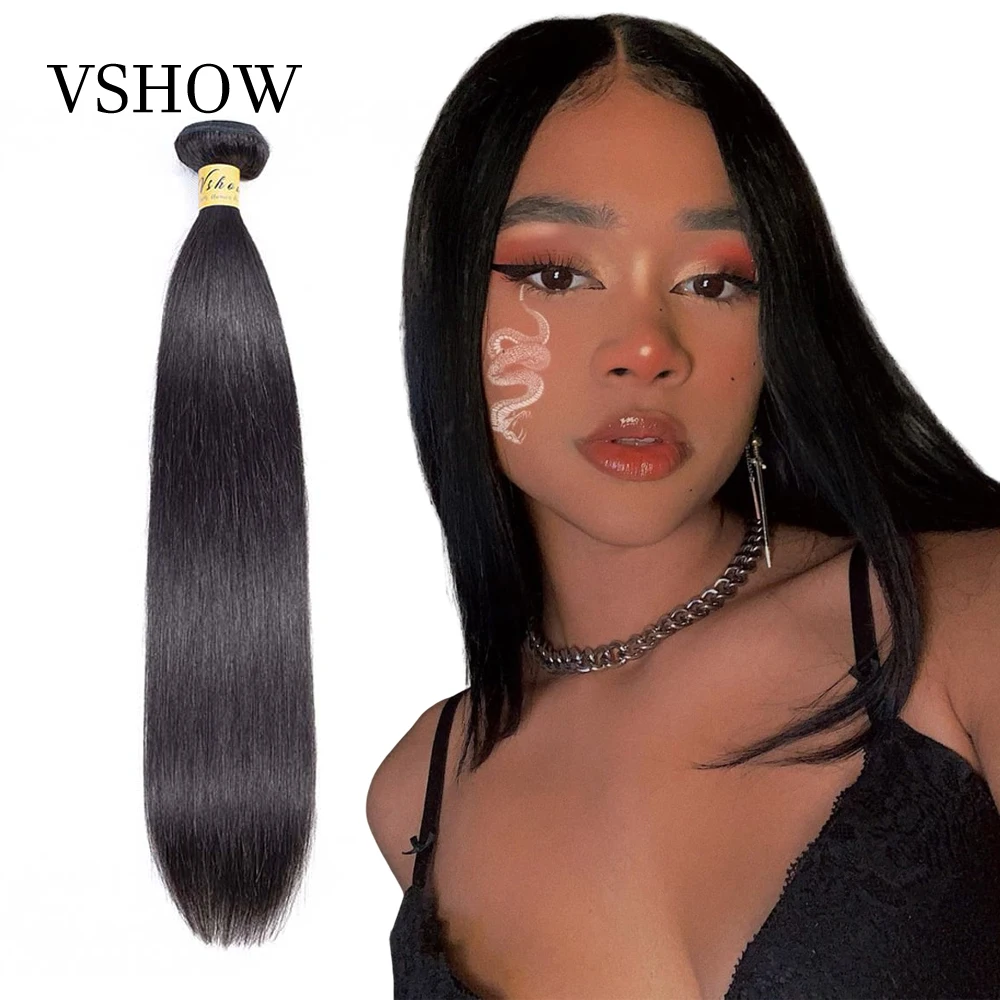 VSHOW бразильские прямые человеческие волосы пряди 3 или 4 пряди remy Hair Weave High Ratio hair для наращивания надувные не секущиеся концы