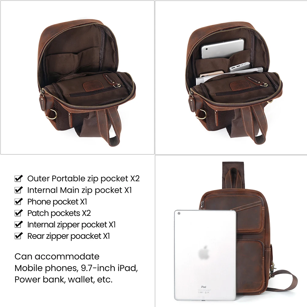 Мужская сумка-слинг JOYIR из натуральной кожи винтажный рюкзак через плечо Crazy Horse