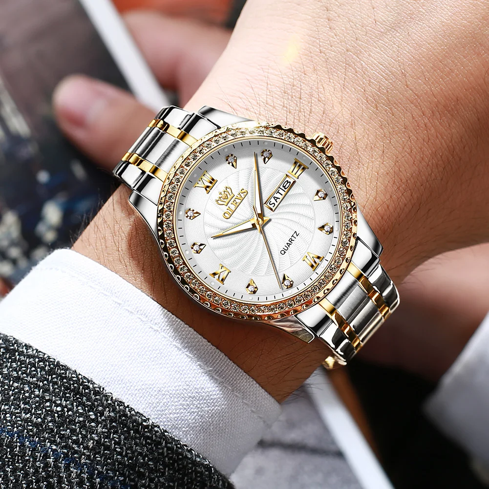 

Classical Silver Watch Men's Gold Edge Diamond Watch Waterproof Tungsten Steel Bracelet Luxury Watches