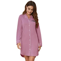 spring long sleeve sleep shirt women lapel solid color cotton nightdress casual sweat absorbent breathable homewear p1