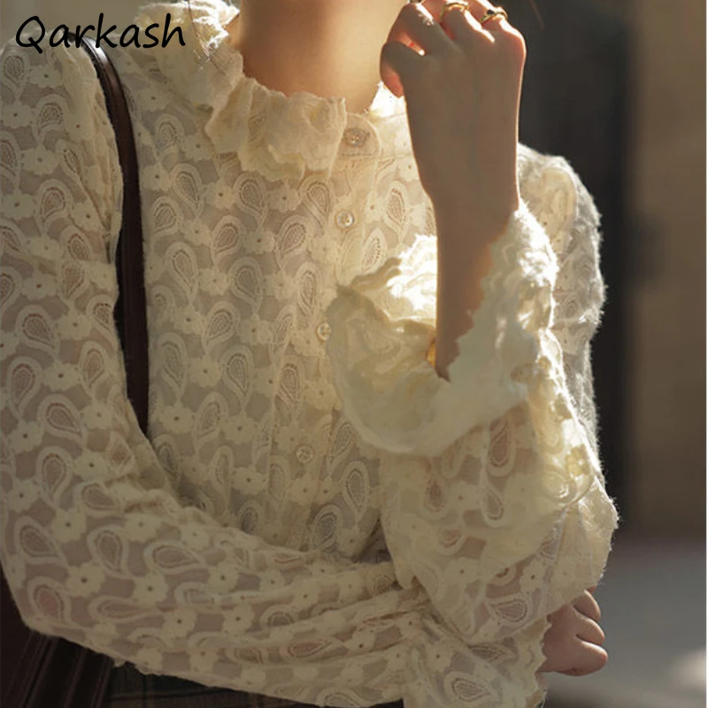 

Рубашка женская кружевная базовая, утепленная модная утепленная блузка во французском ретро стиле, удобная нежная одежда