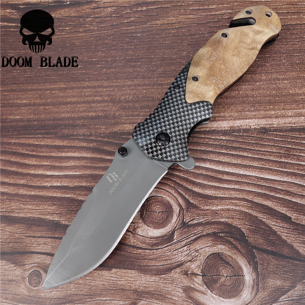Быстрооткрывающиеся ножи 206 мм деревянный складной нож 57HRC (сталь 5CR15MOV) выживание