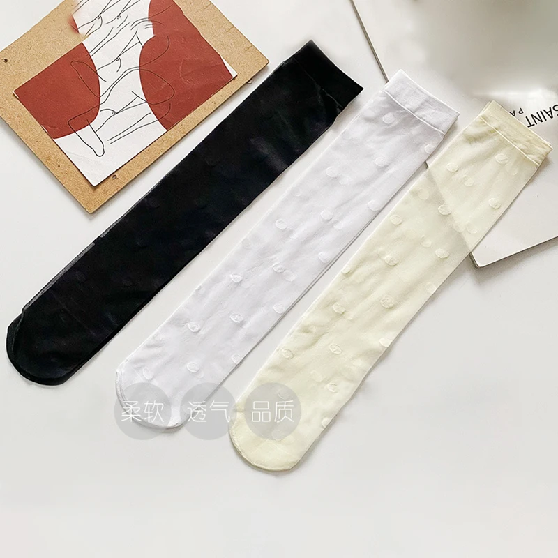 Lolita Polka Dot Socks Women Transparent Long Lace Socks Female Jk Ultra-thin Knee High Socks Nylon Stockings Dress Calcetine