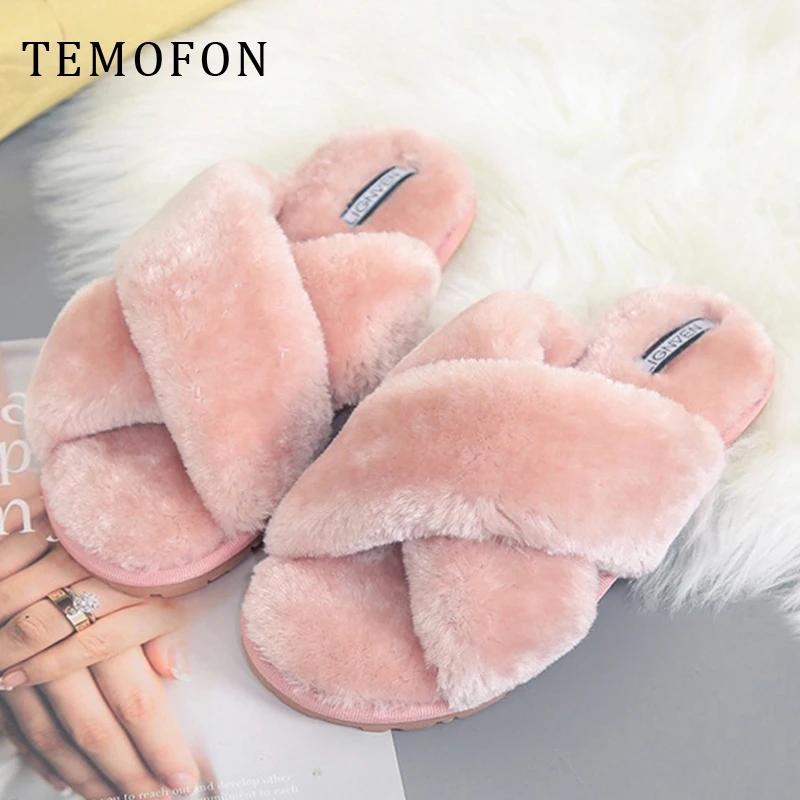 TEMOFON/пушистые тапочки Женские теплые домашние Сезон осень зима нескользящие