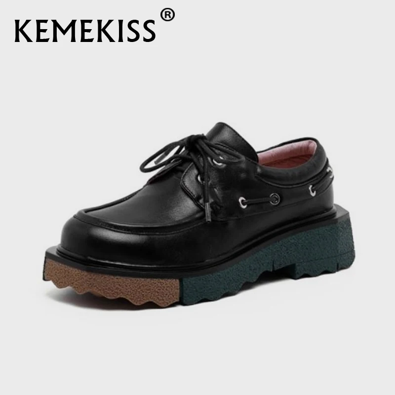

KemeKiss/женские туфли-лодочки из натуральной кожи, круглый носок с перекрестными ремешками разноцветные платформы модные повседневные Женска...