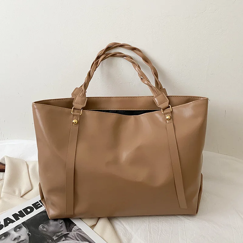 

Fashion PU Leather Large Capacity Weave Handbag for Women's Bag 2021 New Simple Shoulder Bag Casual Female Tote