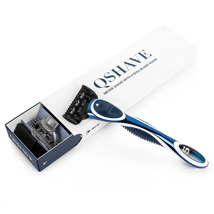 QSHAVE синий мужской ручной бритвенный триммер лезвие бритвы может обеспечить QSHAVE имя гравировкой услуги(1 шт. X3 лезвие, 1 шт. X5 лезвие