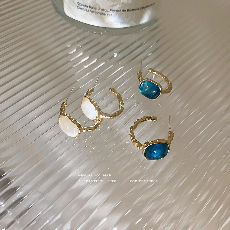 Модные французские винтажные простые серьги с опалом женские офисные