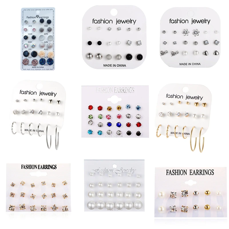 Новое поступление серьги комплект круглые стразы с цветами из камней