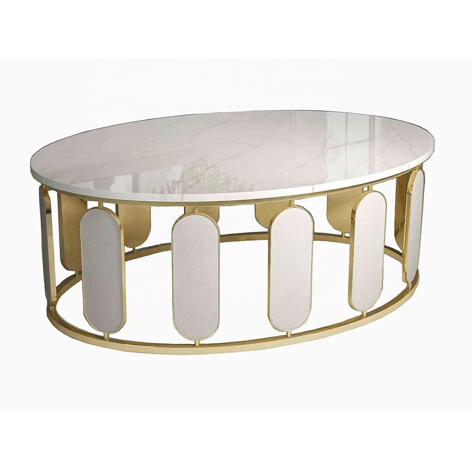 

New Customized European Style luxury stainless steel glass/ marble top sofa coffee table for Living room furniture
