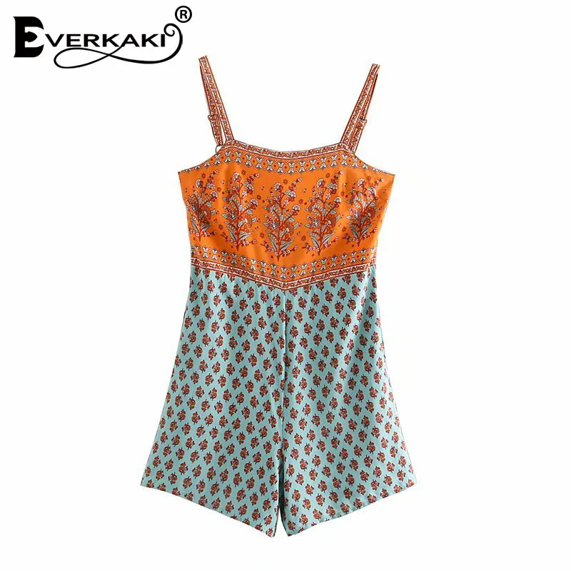 Everkaki комбинезоны Бохо Комбинезоны для женщин Цветочный принт летние пляжные