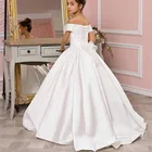 Элегантное платье с открытыми плечами и цветами для девушек, свадебное платье в пол, вечернее атласное кружевное платье с бантом, платья знаменитостей