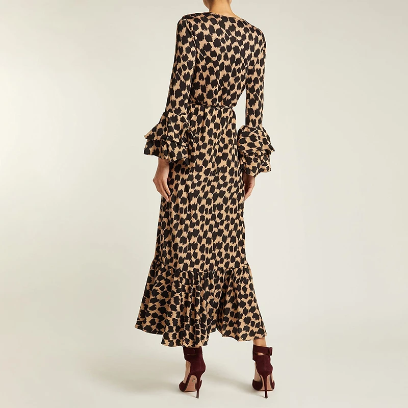 TWOTWINSTYLE элегантное леопардовое платье для женщин v образный вырез рукав фонарик