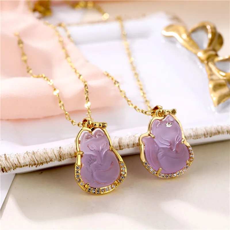 Женская короткая цепочка из нержавеющей стали с подвеской в виде лисы | Украшения