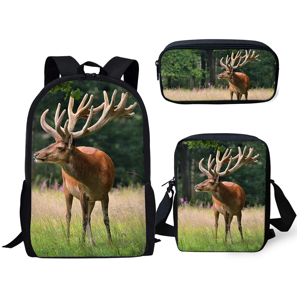 HaoYun Fashion Children Backpack 3PCs Set Flower Deer Pattern School Bags Kawaii Animal Students Backpack/Flaps Bag/Pen Bags