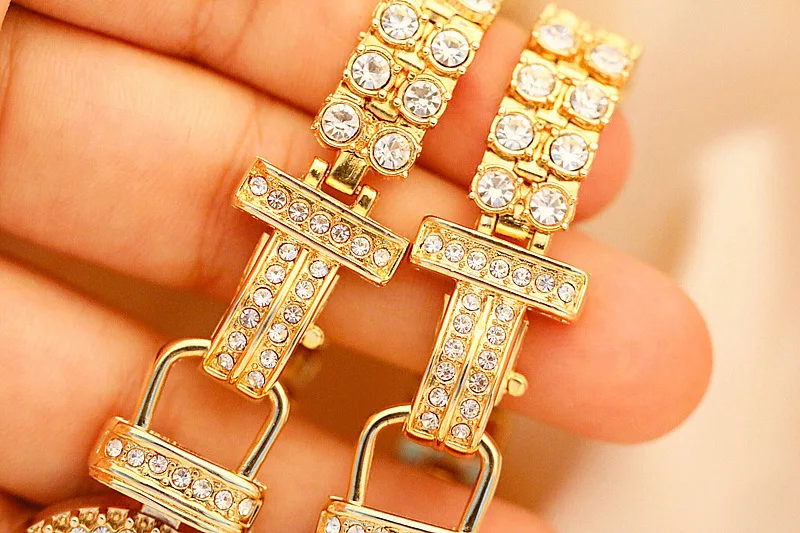 Женские наручные часы из нержавеющей стали золотые с кристаллами и бриллиантами