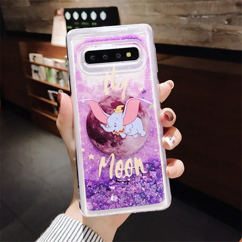 Purple Fly Elephant Блестящий с жидкостью с жидким песком чехол для samsung Galaxy S8 S9 плюс S10E S10 5G S6 S7 EDGE Note 8 9 A6 A8 J4 J6 A7 A30 A50 A70 крышка - Цвет: Purple Fly Elephant
