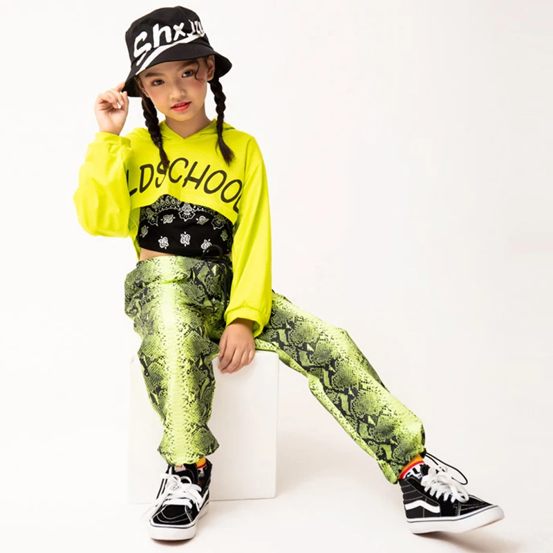 Одежда в стиле хип-хоп для девочек Детский костюм танцев укороченные брюки с