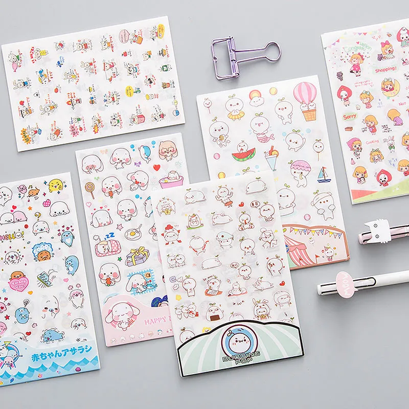 

6pcs Kpop Stickers Pack Cartoon Pattern Creative Space Hand Account Album Stationery Diary Decorative Mobile Shell Fridge Laptop