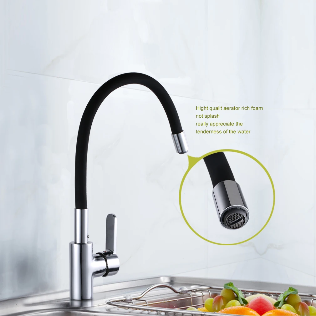 

Modern Luxury Chrome Brass Finished 360 Degree Twist Kitchen Mixer Universal Kitchen Faucet Single Handle Black Pull Down