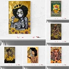 Волшебный плакат для черной девочки, плакат с черной силой, плакат афроамериканский, черное искусство, Цветочная голова, неостанавливаемая роспись, вывеска