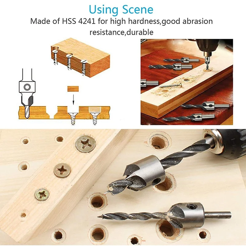 

7Pcs Woodworking Counter Sinker Bits Wood High-Speed Carbon Steel Chamfer Carpentry Reamer Drilling 3 4 5 6 7 8 10mm