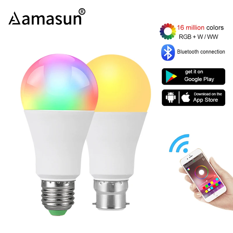 Беспроводная Bluetooth 4 0 умная лампа с регулируемой яркостью 20 Вт 15 E27 B22 RGB + W WW