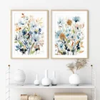 Poster Modern Ink Colorful Flower Plant Canvas Painting Bouquet Wall Art Prints Picture For Living Room Bedroom Home Decoration