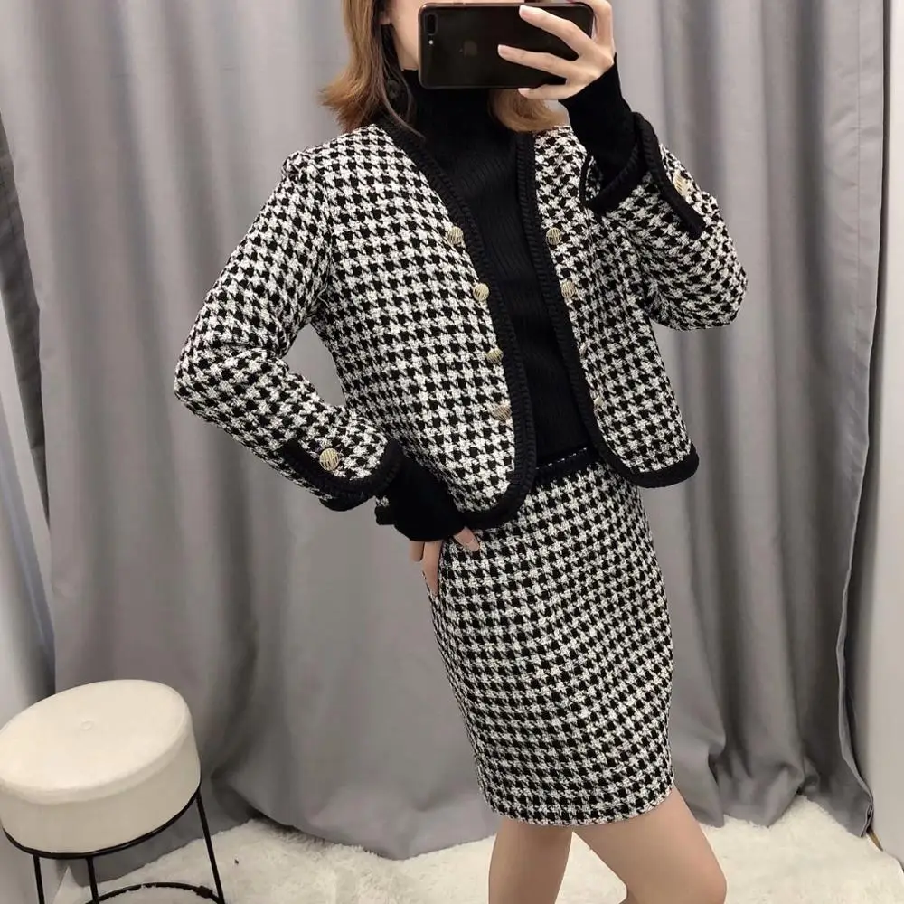 ZA новинка весны Женский комплект из 2 предметов черный белый цвет в клетку с