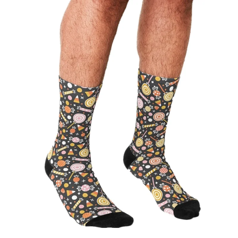 

Забавные мужские носки 2021, милые счастливые носки в стиле хип-хоп с принтом конфетных цветов для Хэллоуина, милые мужские сумасшедшие носки ...