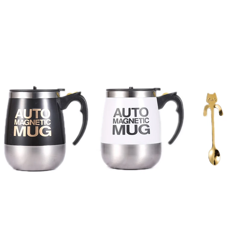 

Auto Sterring Coffee mug Stainless Steel Magnetic Mug Milk Mixing Mugs Electric Lazy Smart Shaker Coffee Cup 2pcs gift 1 spoon