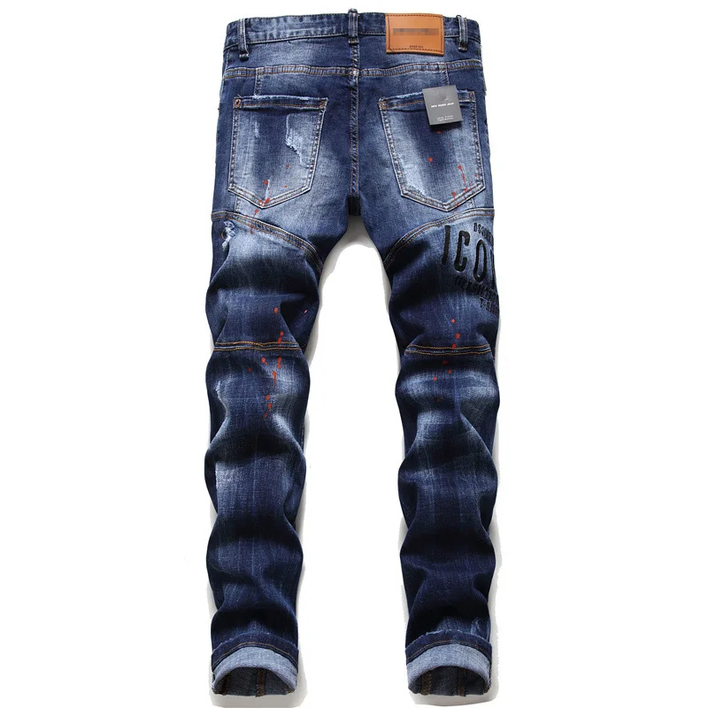 

New Arrivals Mens Brand Denim Jeans For Man Broken Hole Slim Pencil Pants Skinny Fashion Embroidery Swallow Long Trousers JS1205