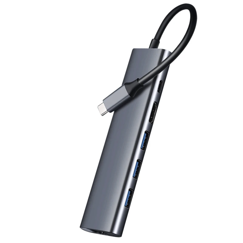 

USB-концентратор 6-в-1 с разными портами USB Type-C, 4K HDMI, 3 порта USB 3,0, 65 Вт PD для адаптеров Pro HDMI