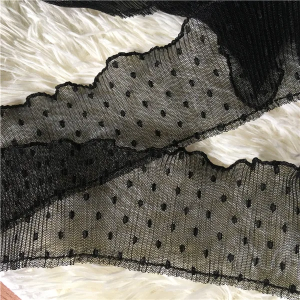 1 ярд 91 см эластичная плиссированная кружевная лента в горошек Черная 3D Тюлевая