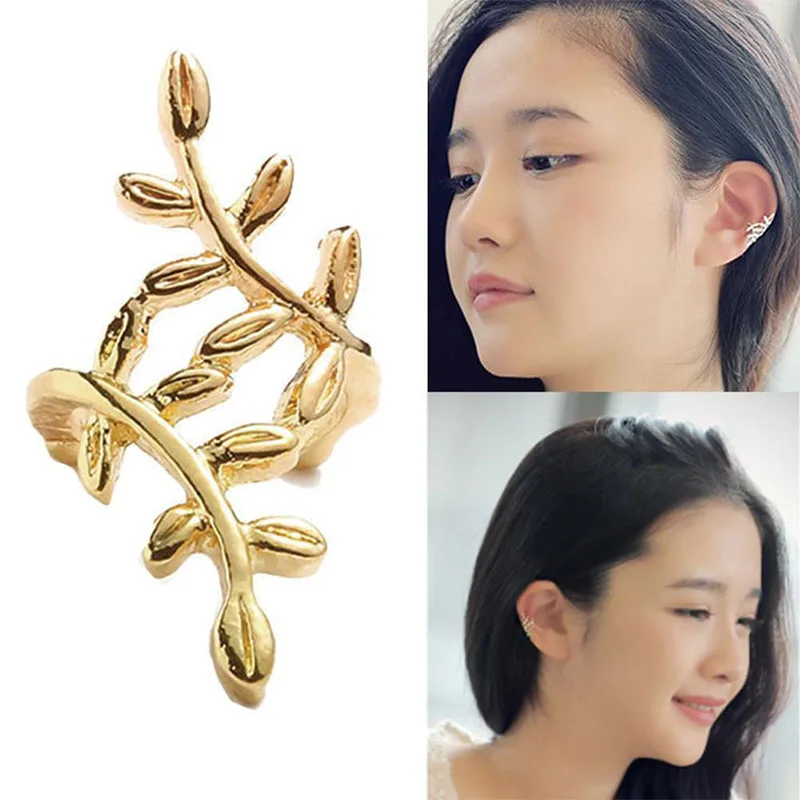 1 шт. модные сережки-манжеты в форме листа Серебряного и золотого цвета стиле панк