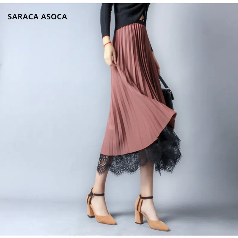 Женская длинная фатиновая юбка с высокой талией двухсторонняя кружевная
