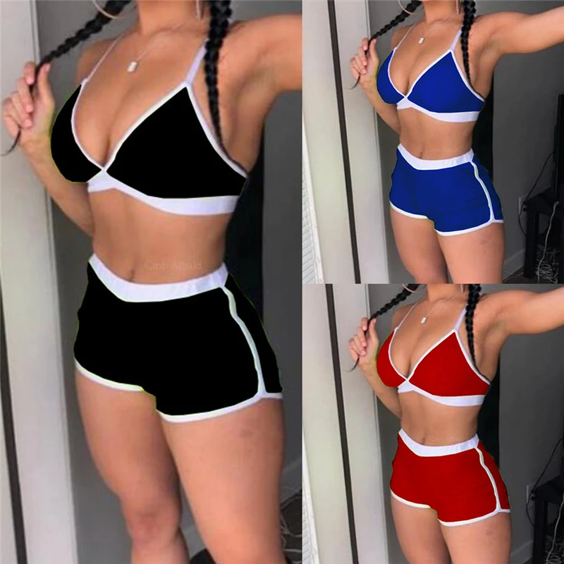 

Ladies Sling Bikini Set High Quality New Split Swimsuit Set Sexy Spaghetti Straps Bikini Fashion Patchwork Shorts for Lady