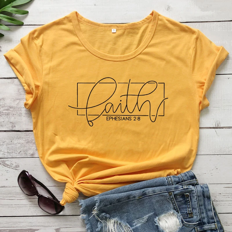 

Faith Ephesians 2:8 T-shirt Scripture Women Christian Church Tshirt Casual Unisex Jesus Bible Verse Top Tee Shirt Drop Shipping