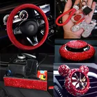 Роскошные красные стразы со стразами, автомобильные чехлы на руль для девочек, хрустальные автомобильные аксессуары для салона, Держатель салфеток, клипсы на вентиляционное отверстие