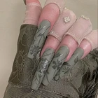 Европейский искусственный ногтей зеленые груши и зеленые лепестки удлиненные накладные ногти наклейки полное покрытие гроб накладные ногти с клеем