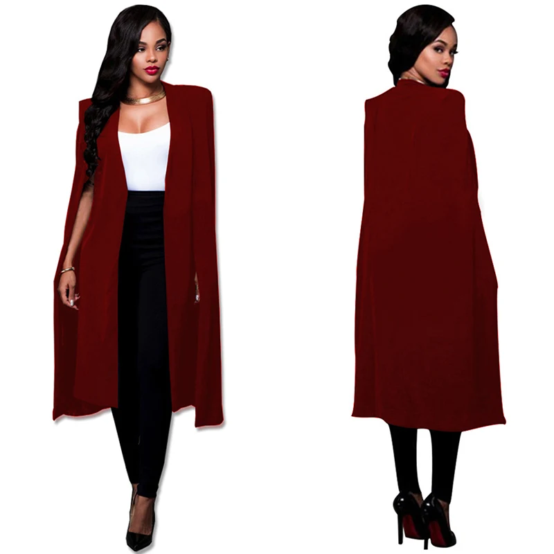 

2021 Autumn Elegant Coat For Womens Fashion Cloak Cape Blazer Suit Jacket Trench Poncho Outwear Long Solid Color Coat