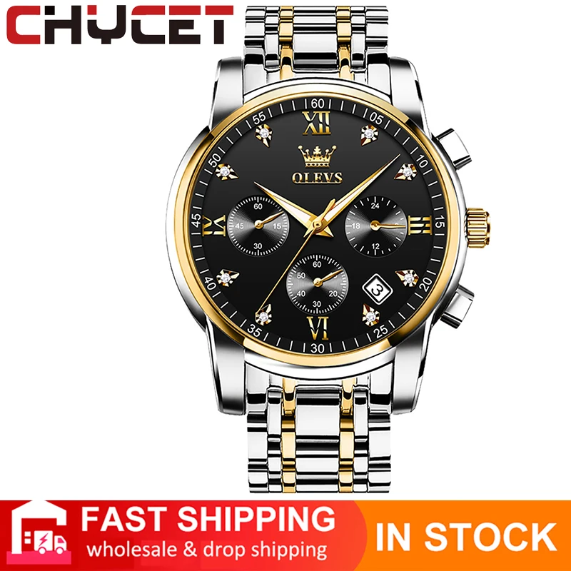 

CHYCET 2021 New Business Men's Watch Sapphire Sports Chronograph Fashion Temperament Men Brand Luxury Quartz Gold Steel Strap