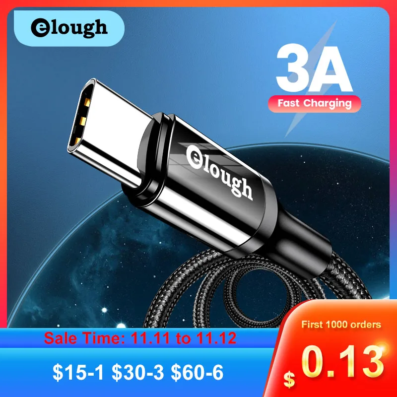Elough USB Type C Cable QC3.0 Fast Charging Phone Charger USB C Cable For Samsung Huawei Xiaomi Poco Phone Charging Cord Cable