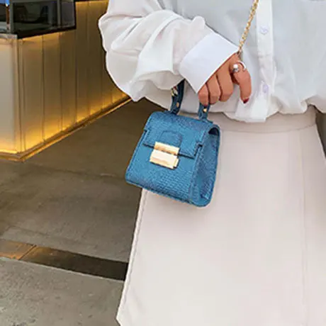 Blue B Модные женские сумки с рисунком ящерицы, шикарная женская сумка через плечо с металлической цепочкой, женская сумка из искусственной кожи, сумки-мессенджеры - Цвет: Blue B