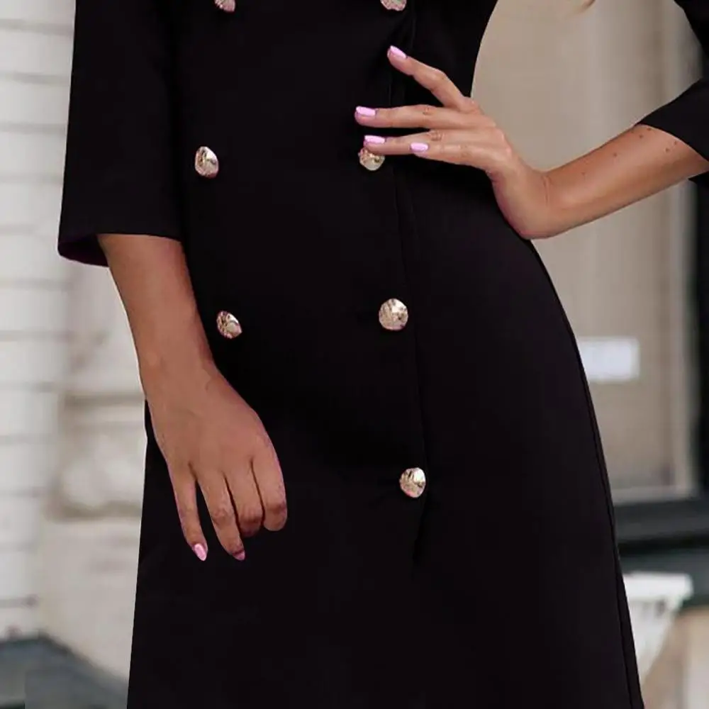Повседневное сексуальное черное Деловое платье для деловой женщины двубортный