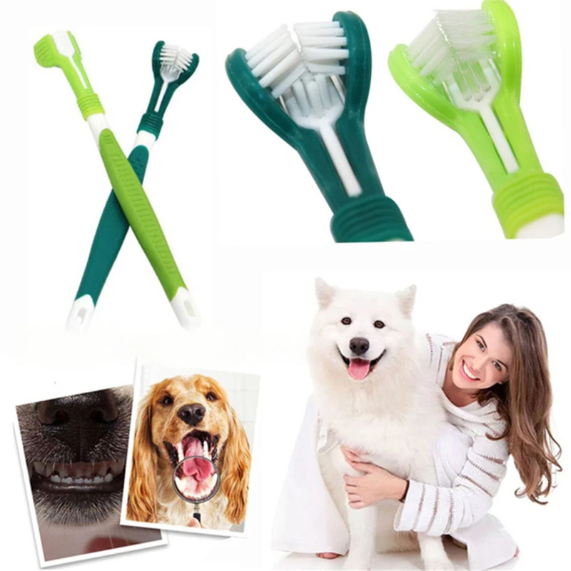 

Pets Teethbrush Three-Head Toothbrush Multi-angle Cleaning Addition Bad Breath Tartar Teeth Care Dog Cat Cleaning Mouth