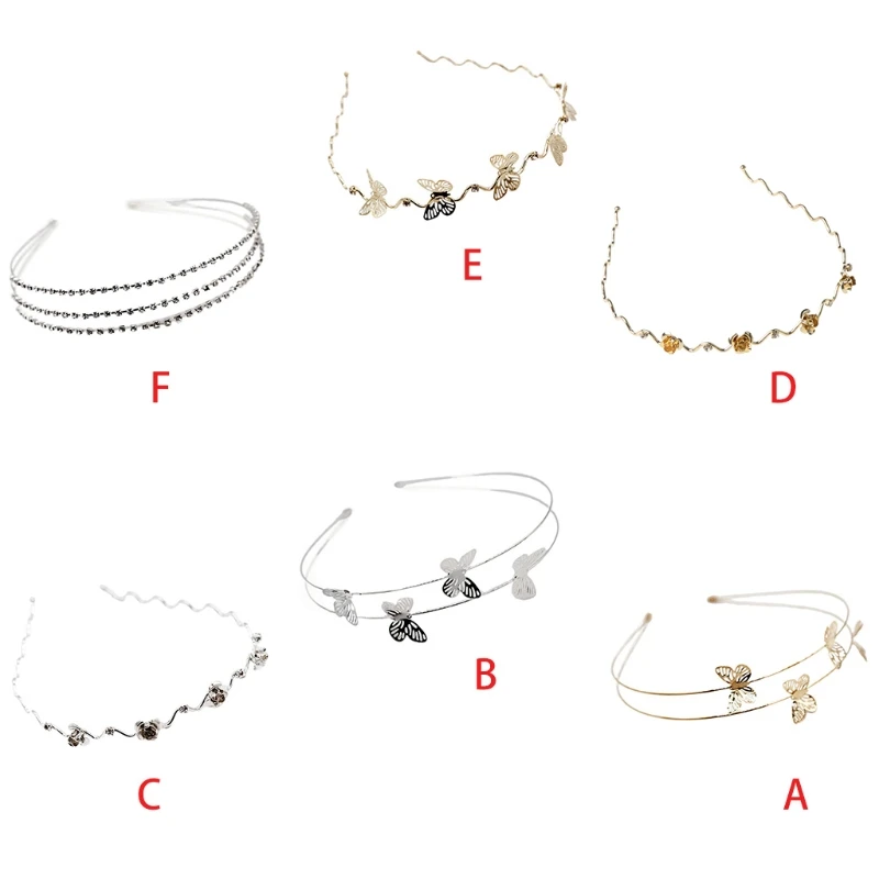 

Женская двухслойная металлическая повязка на голову с бабочкой и цветами Свадебная обруч для волос