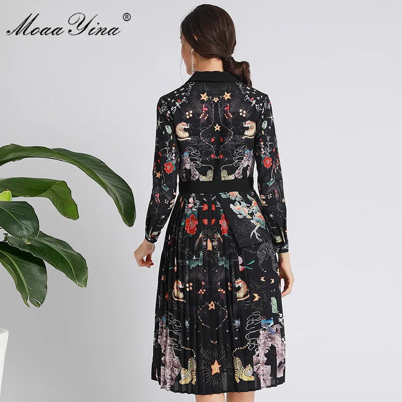 MoaaYina Fashion Designer dress Spring Autumn Women's Dress Long sleeve Lace-Up Print Elegant high quality Dresses | Женская одежда