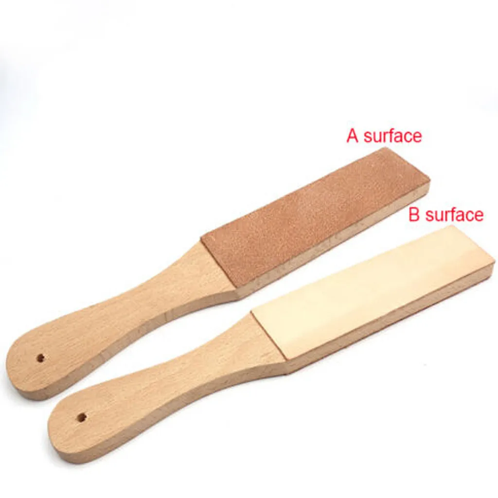 

Dual Sided Leather Blade Strop Cutter Razor Sharpener Polishing Wooden Handle